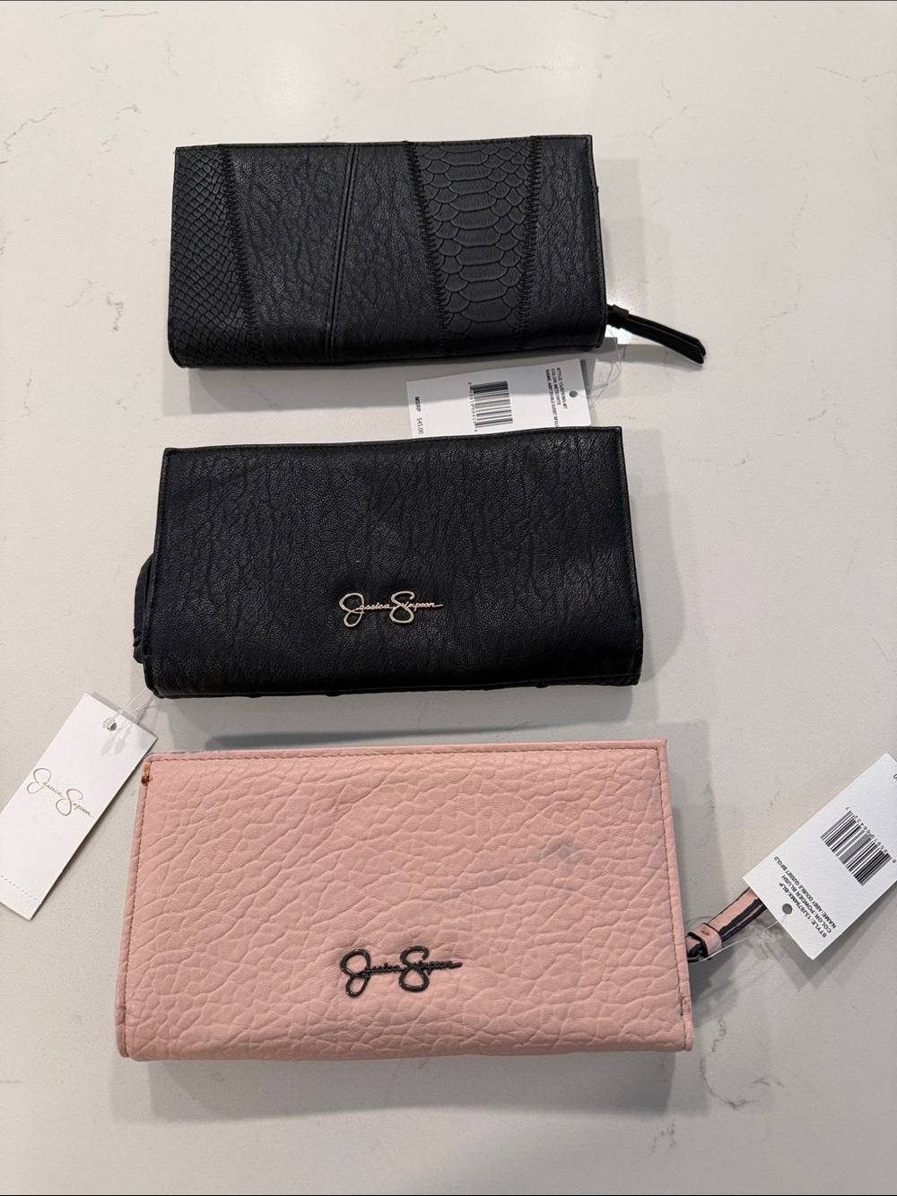 Jessica Simpson Black and Pink Zip-Around Wallet Set